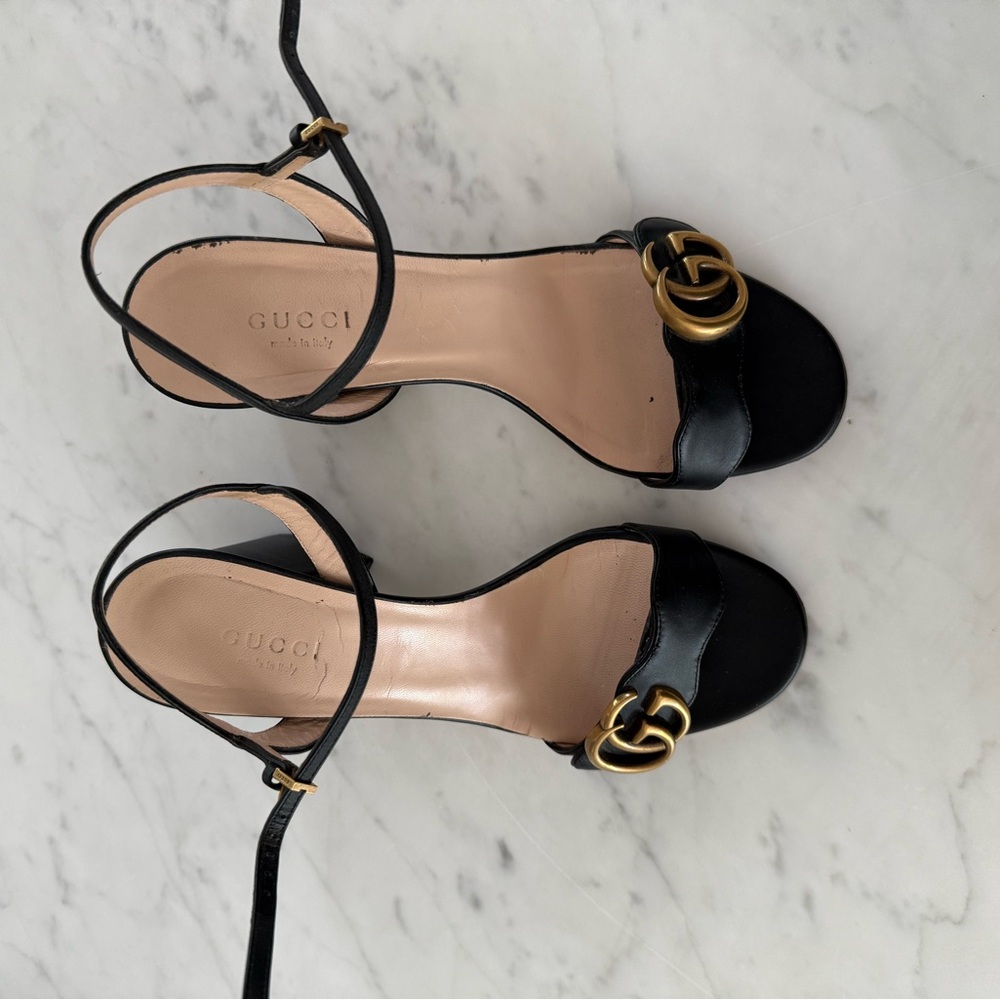GUCCI Marmont Leather GG Block-Heel Sandals - Picture 2 of 16